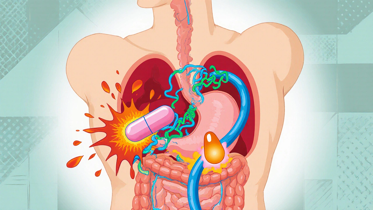 Cutaway illustration showing a soft‑gel dissolving, releasing cGMP that relaxes muscles and increases blood flow.