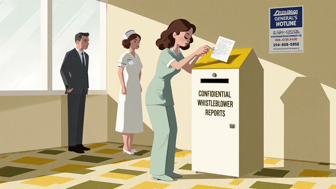A nurse submitting a confidential report at a hospital drop box under morning light