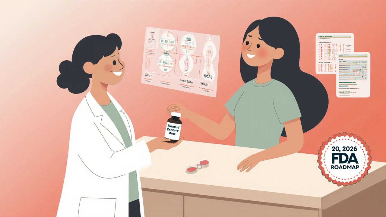 Doctor gives woman standard pill bottle while AI analyzes her personal data for better dosing