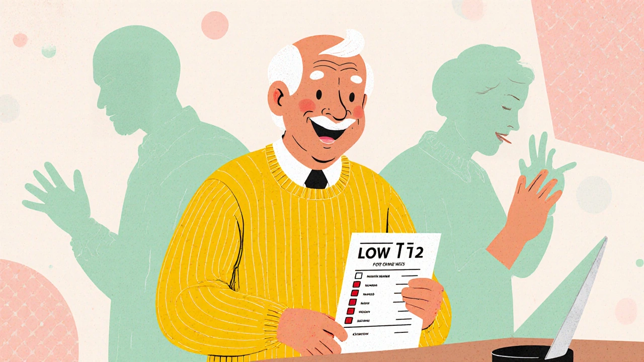 Elderly man with floating symptoms of B12 deficiency beside a doctor&#039;s office