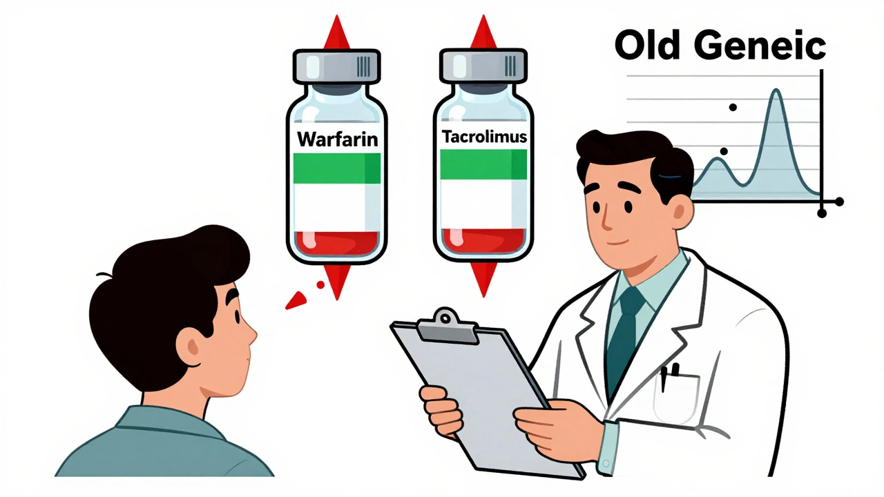 A doctor and patient with floating medication vials showing safe and dangerous concentration levels.