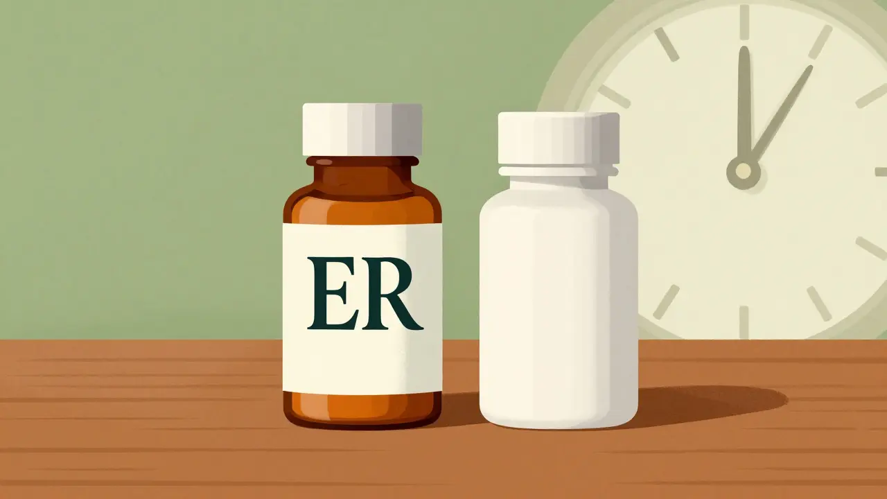 Comparison of brand name and generic medicine bottles in a vintage illustration style